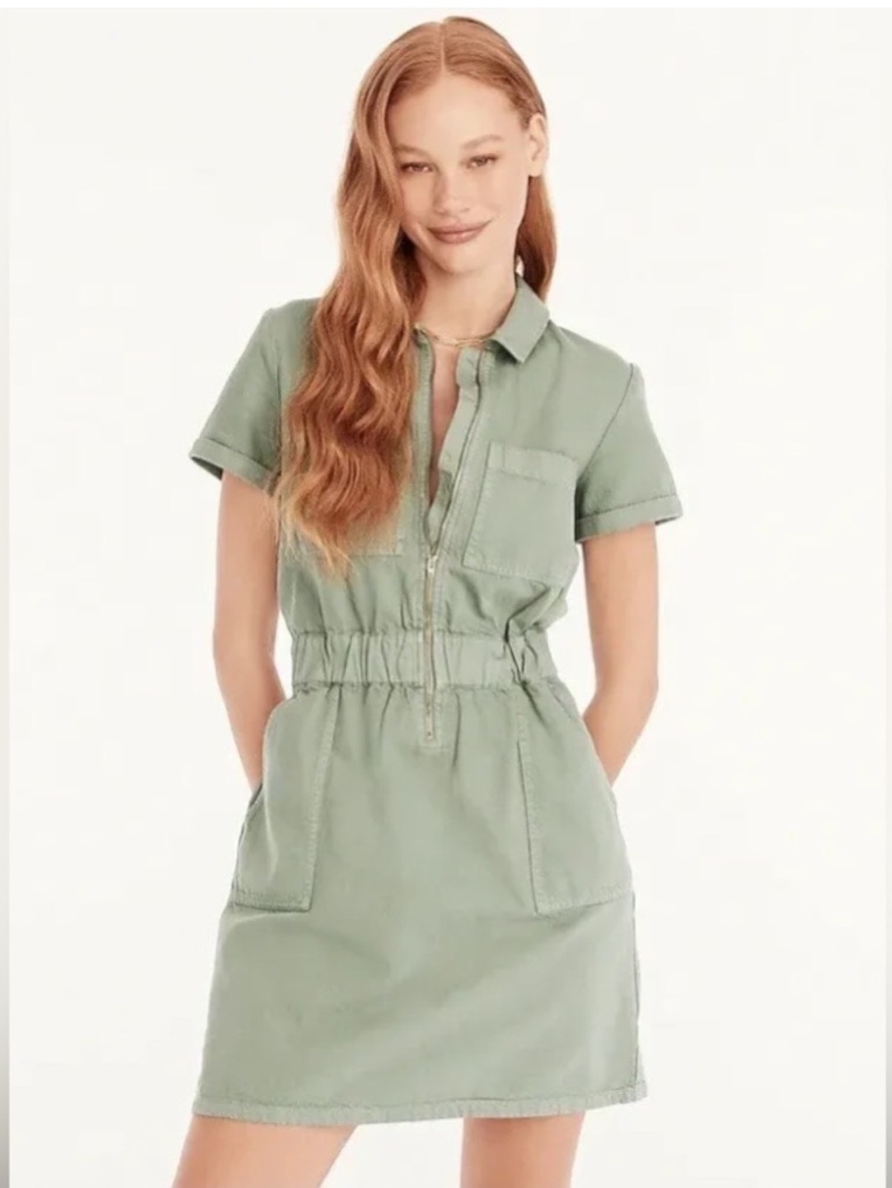 J. Crew Olive Denim Utility Mini Dress